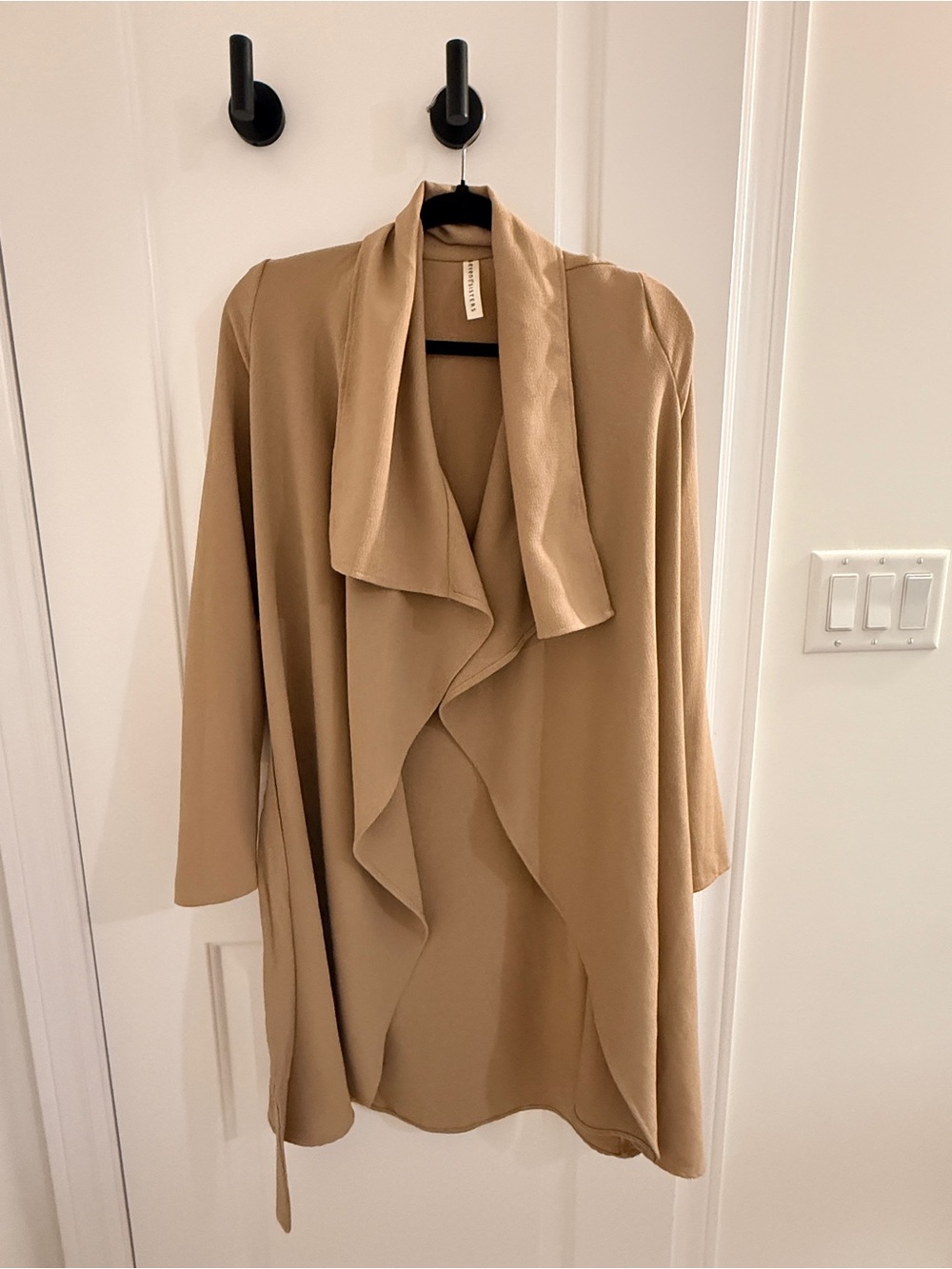 Beige Draped Open Front Cardigan